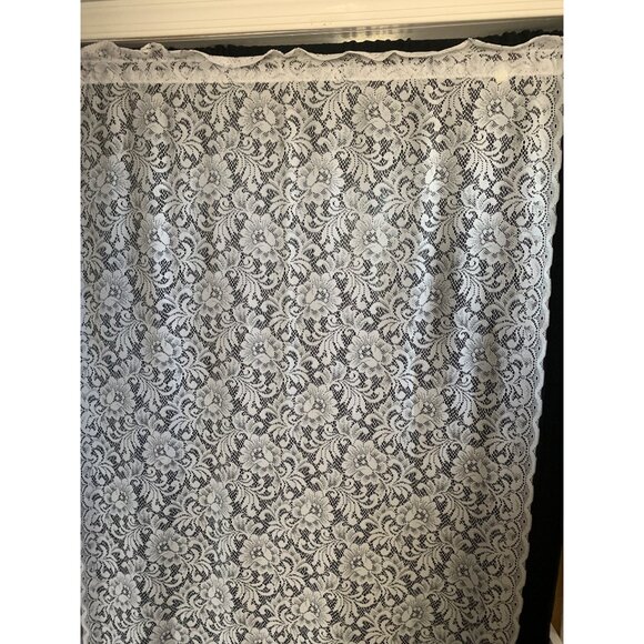 White Lace Curtain Panels Floral Design 80" x 40" Set of 2 Sheer Polyester Made - Picture 2 of 6